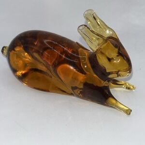 Vintage Pilgrim Bunny Amber Hand blown Glass Figurine Artsy Eclectic Paperweight